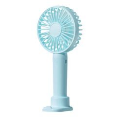 MINI VENTILADOR PORTATIL RECARGABLE INCLUYE SOPORTE Y CABLE V8 1 VELOCIDAD CELESTE FY-FH01BL